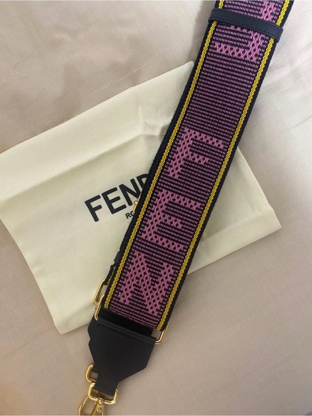 Fendi Pink and Black Jacquard Adjustable Strap with Yellow Accent strap you - Picture 4 of 4